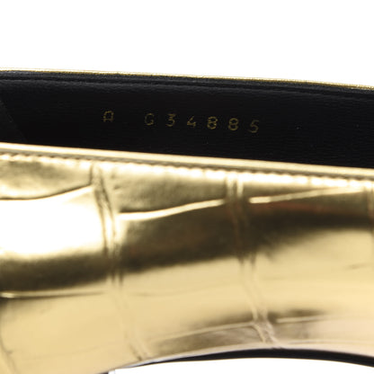 Chanel Metallic Crocodile Embossed Crumpled Patent Cap Toe Pumps 38.5 Gold Black 9 of 10