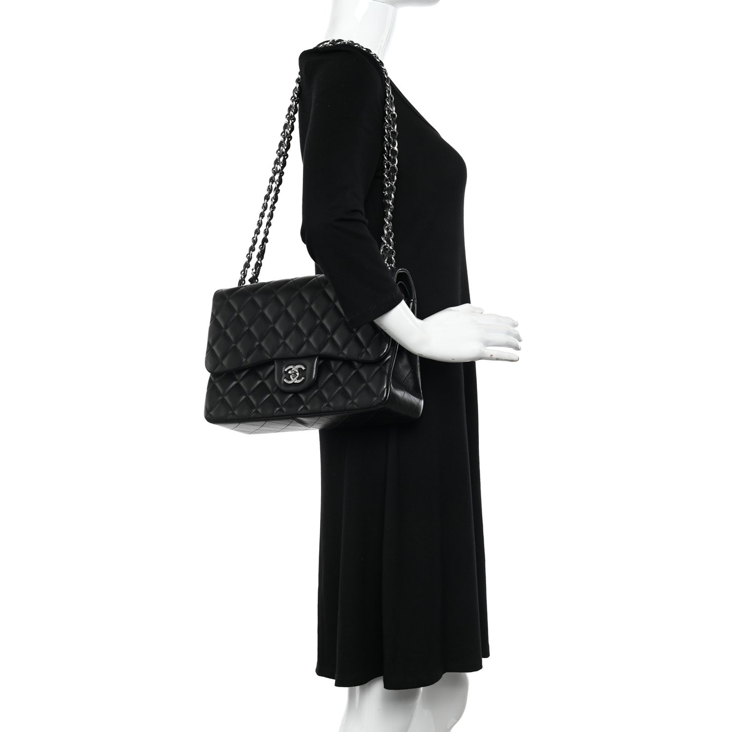 Lambskin Quilted Jumbo Double Flap Black