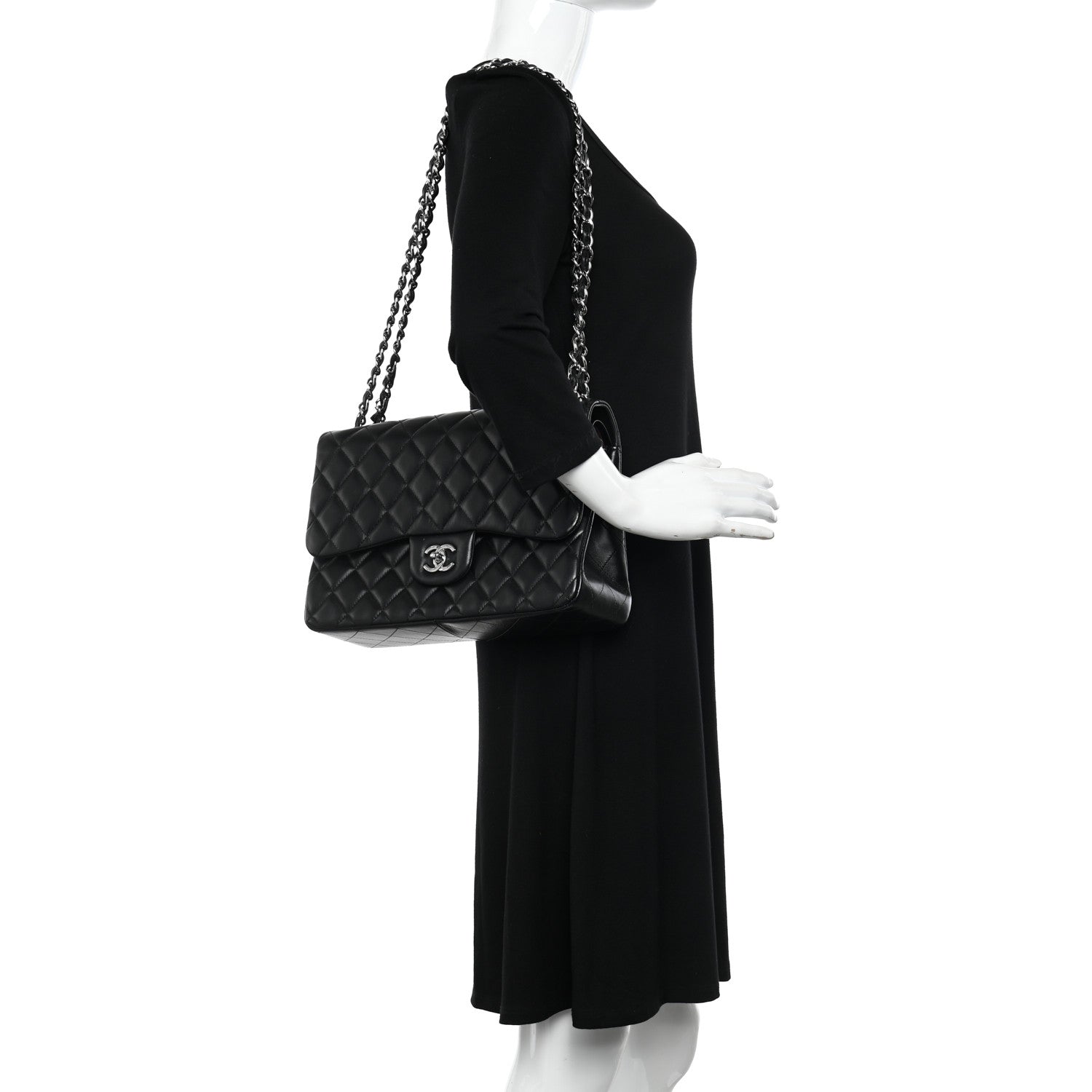 Chanel Lambskin Quilted Jumbo Double Flap Black 1 of 13