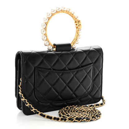 Chanel Lambskin Quilted Pearl Crown Wallet On Chain WOC Black 3 of 11