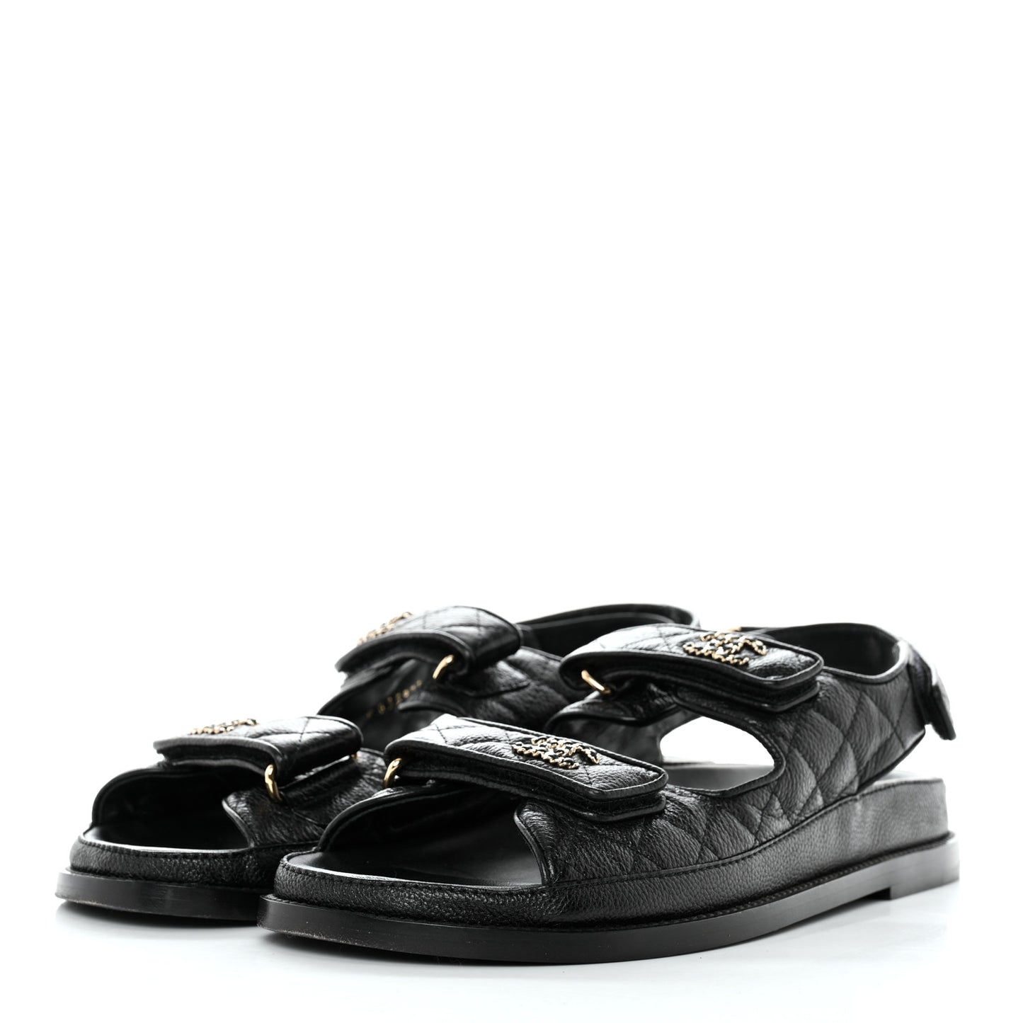 Grained Calfskin Velcro Dad Sandals 39.5 Black