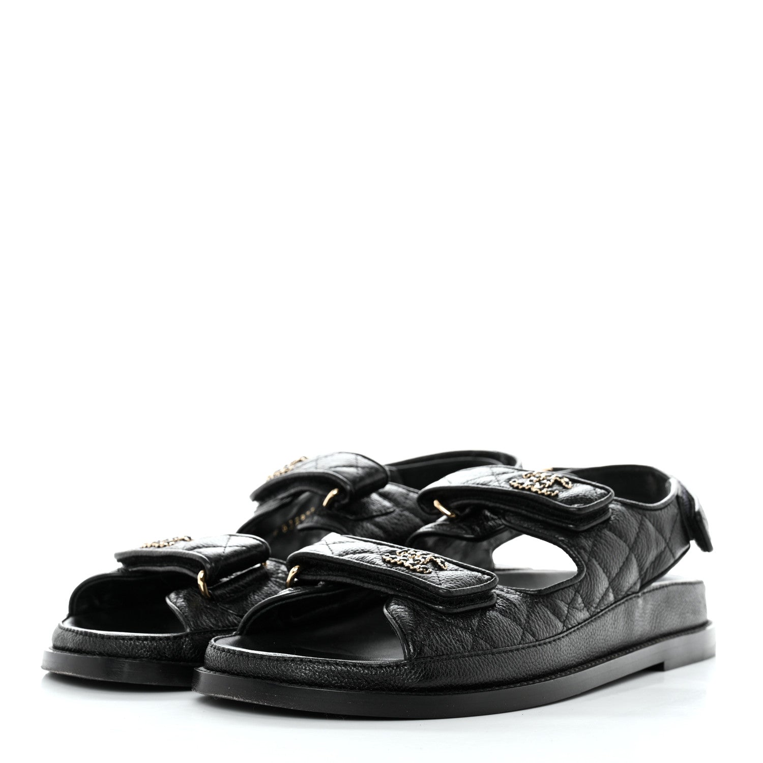 Chanel Grained Calfskin Velcro Dad Sandals 39.5 Black 3 of 8
