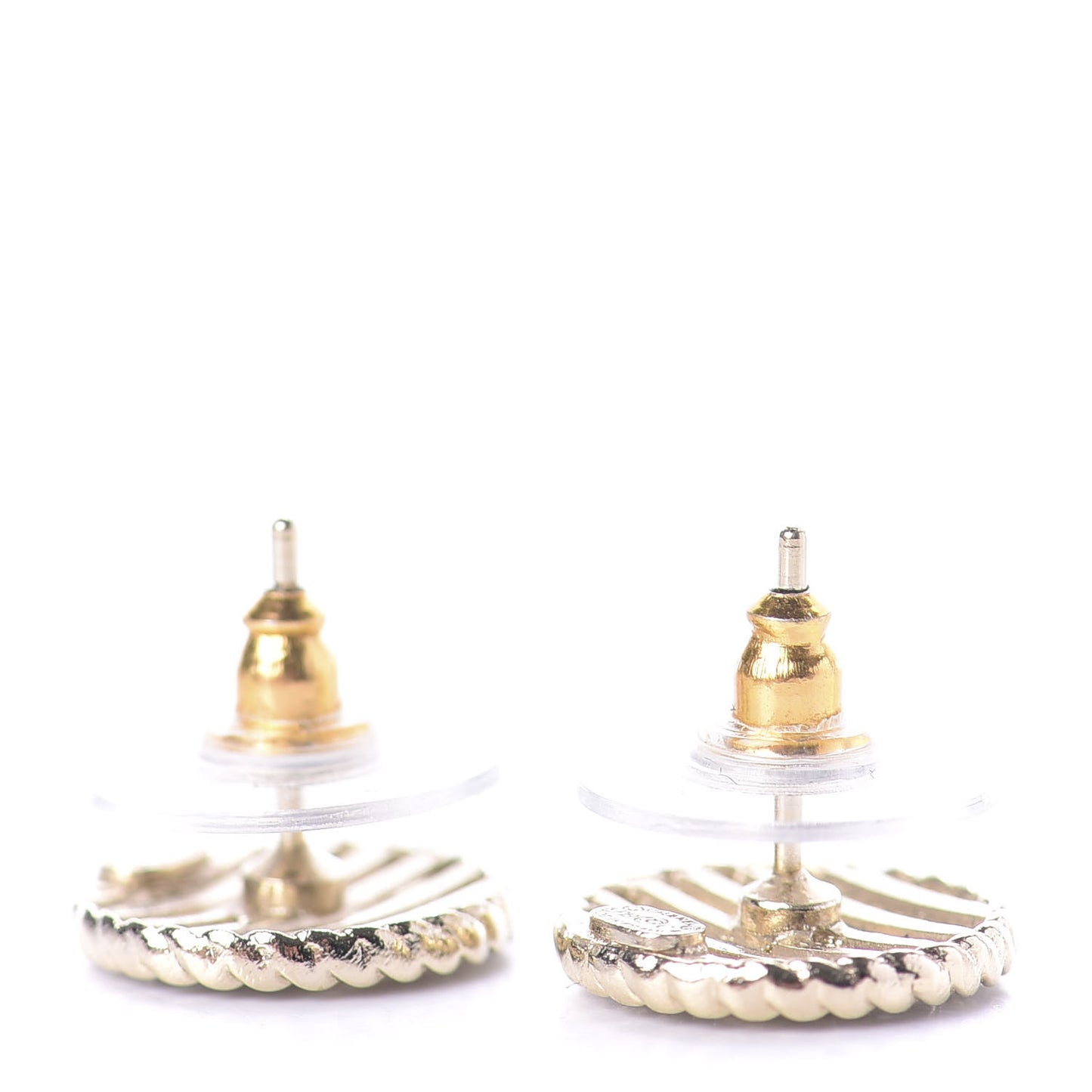 Metal Chain CC Round Earrings Gold Blue