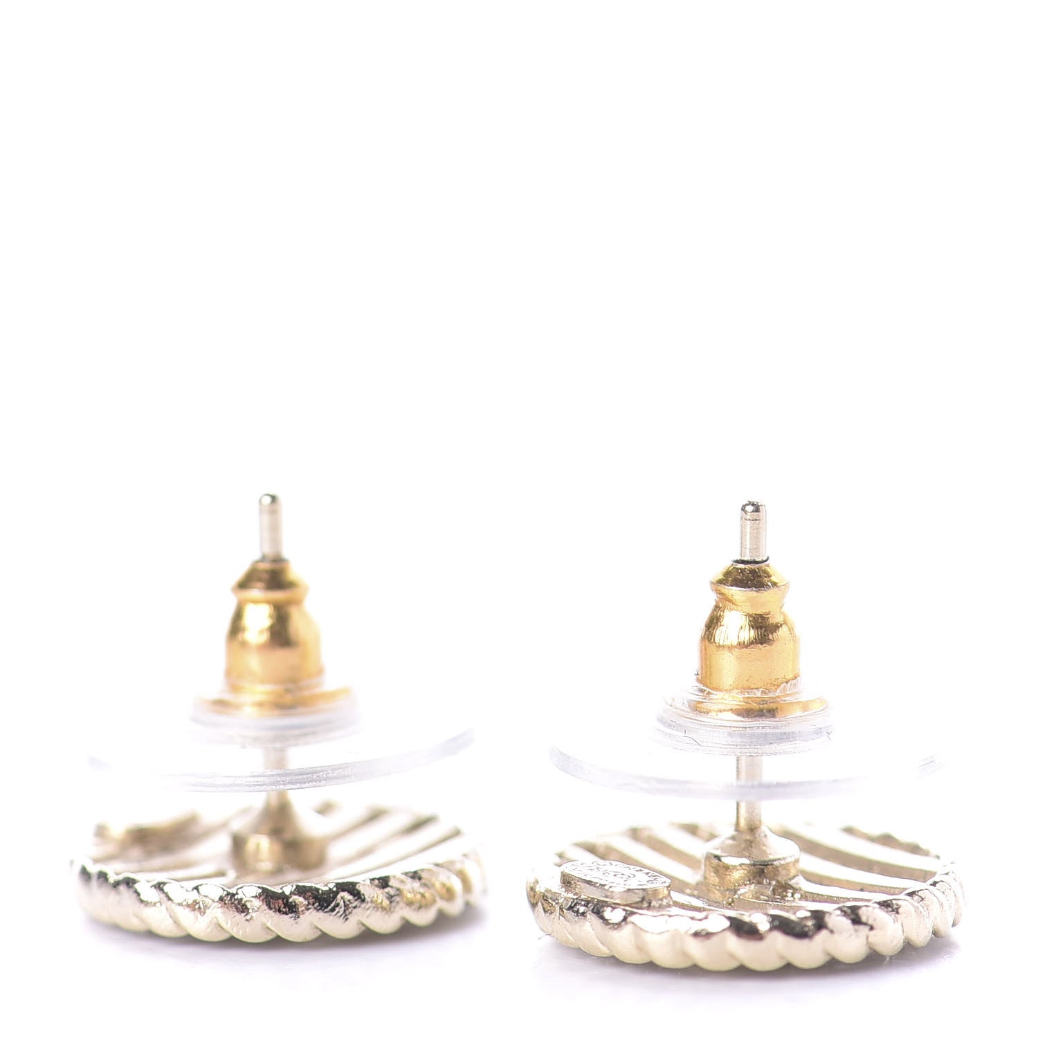 Chanel Metal Chain CC Round Earrings Gold Blue 3 of 6