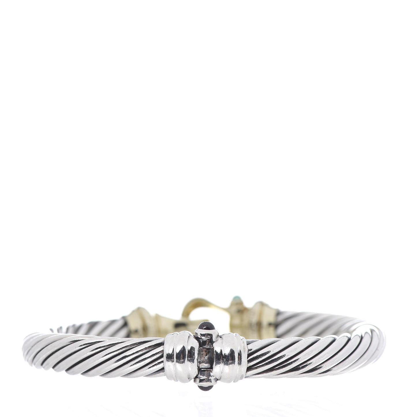 Sterling Silver 14K Yellow Gold Green Onyx Garnet 7mm Cable Buckle Bracelet