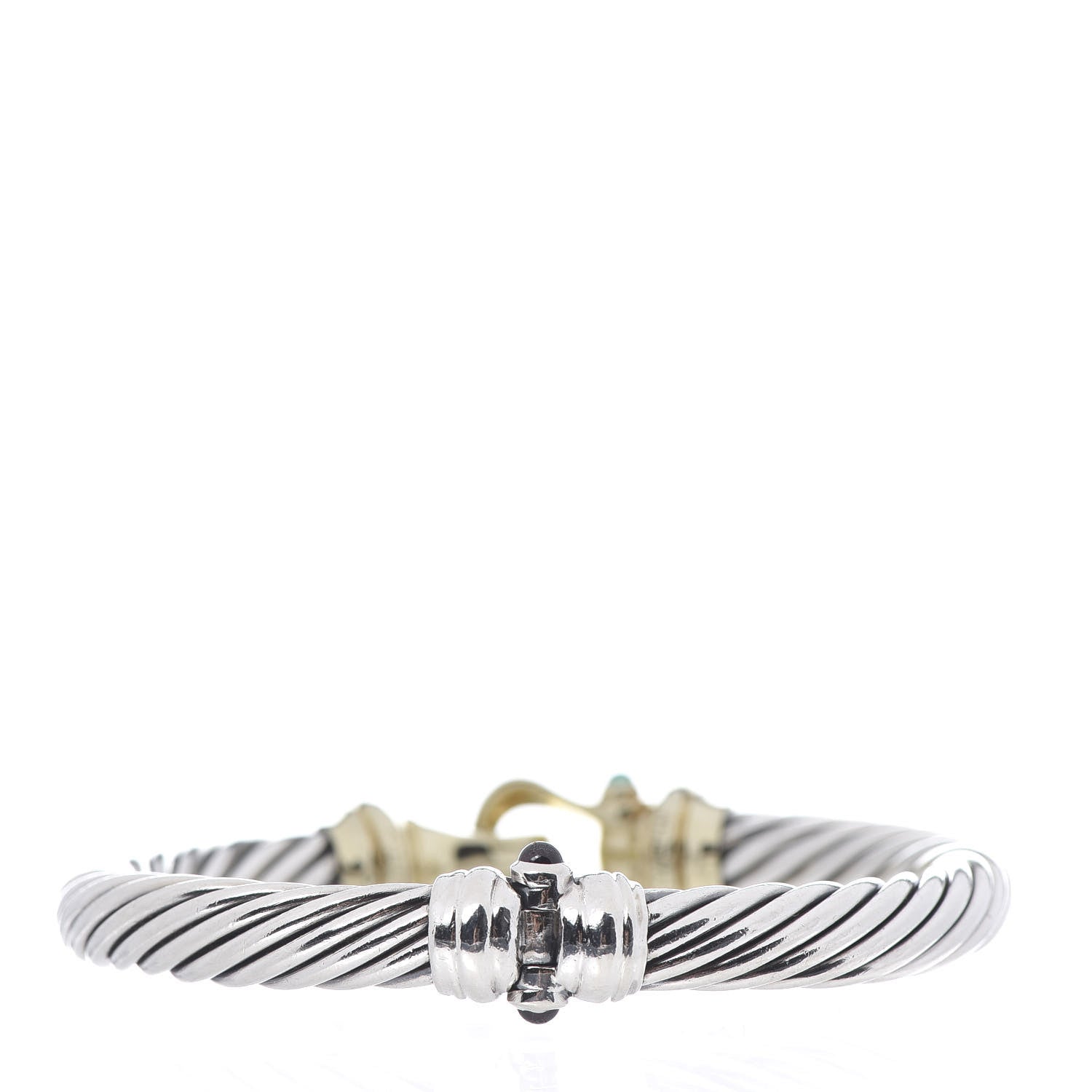 David Yurman Sterling Silver 14K Yellow Gold Green Onyx Garnet 7mm Cable Buckle Bracelet 3 of 5