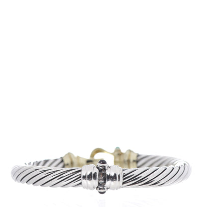 David Yurman Sterling Silver 14K Yellow Gold Green Onyx Garnet 7mm Cable Buckle Bracelet 3 of 5