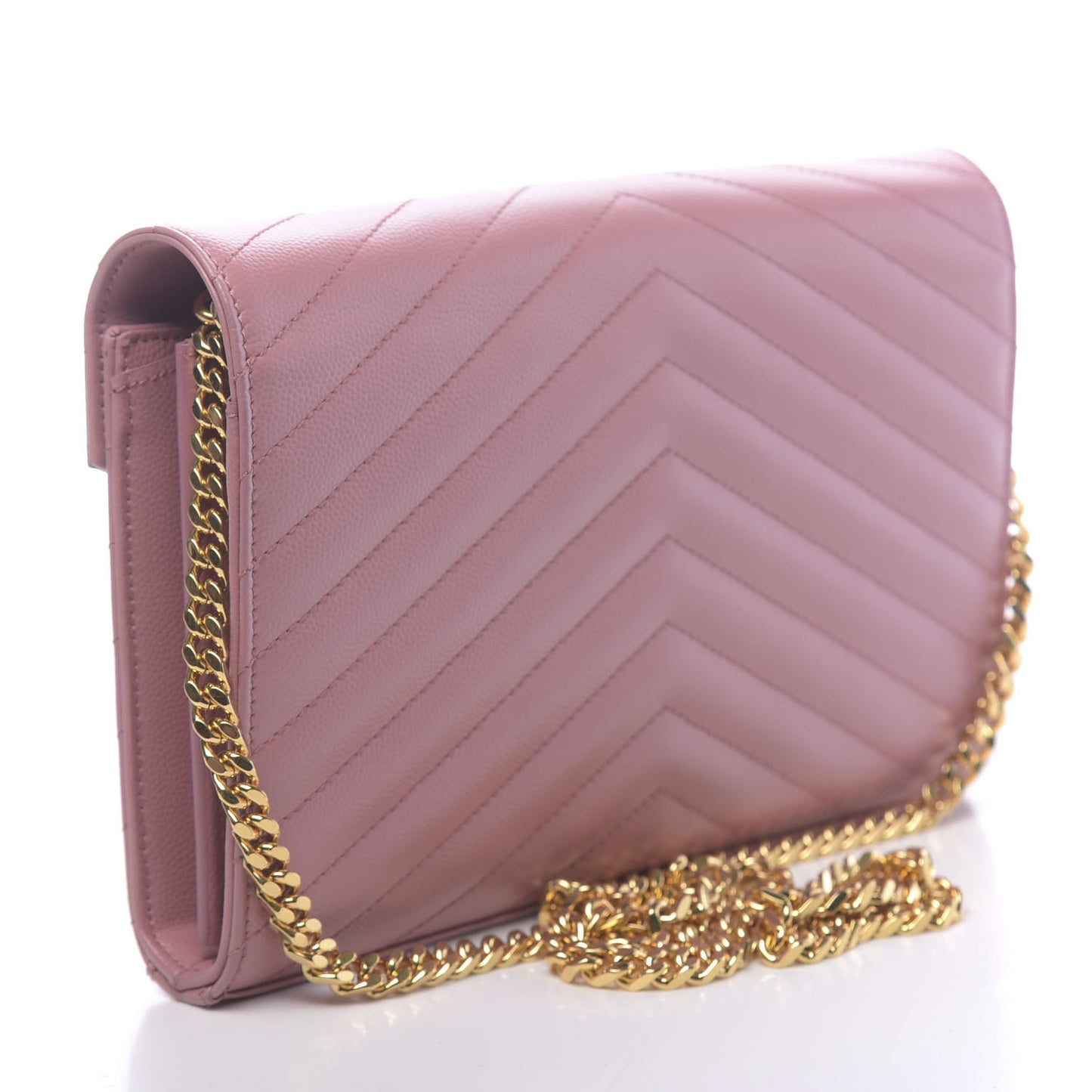 Grain De Poudre Matelasse Chevron Monogram Chain Wallet Tender Pink