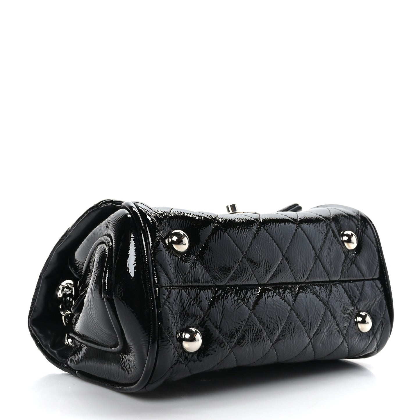 Distressed Patent Quilted Single Flap Bag Black