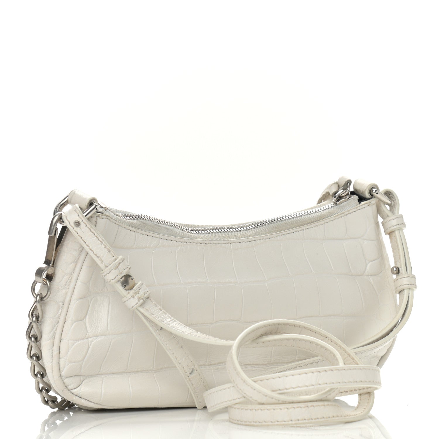 Balenciaga Extra Supple Calfskin Crocodile Embossed Le Cagole Mini Purse With Chain White 3 of 10