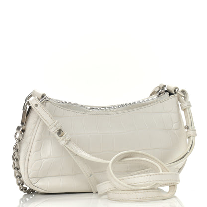 Balenciaga Extra Supple Calfskin Crocodile Embossed Le Cagole Mini Purse With Chain White 3 of 10