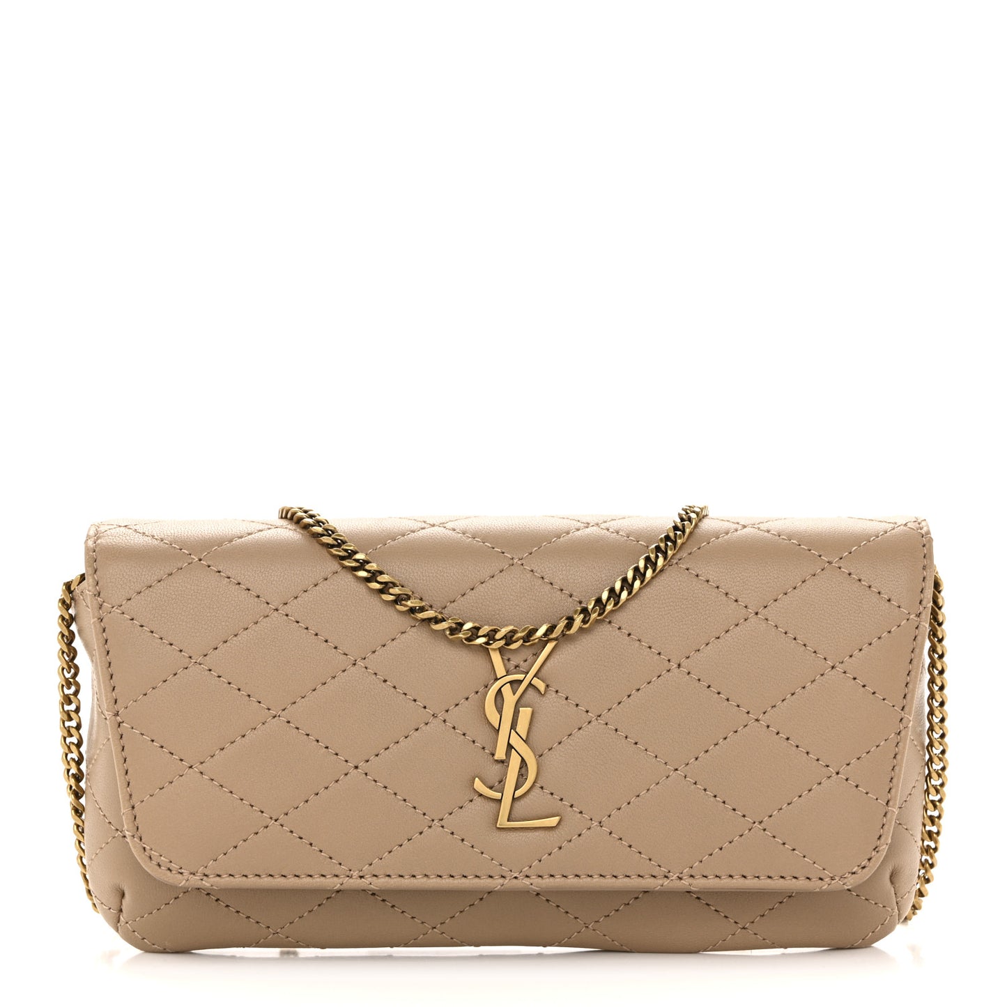 Lambskin Quilted Gaby Phone Holder Crossbody Dark Toffee