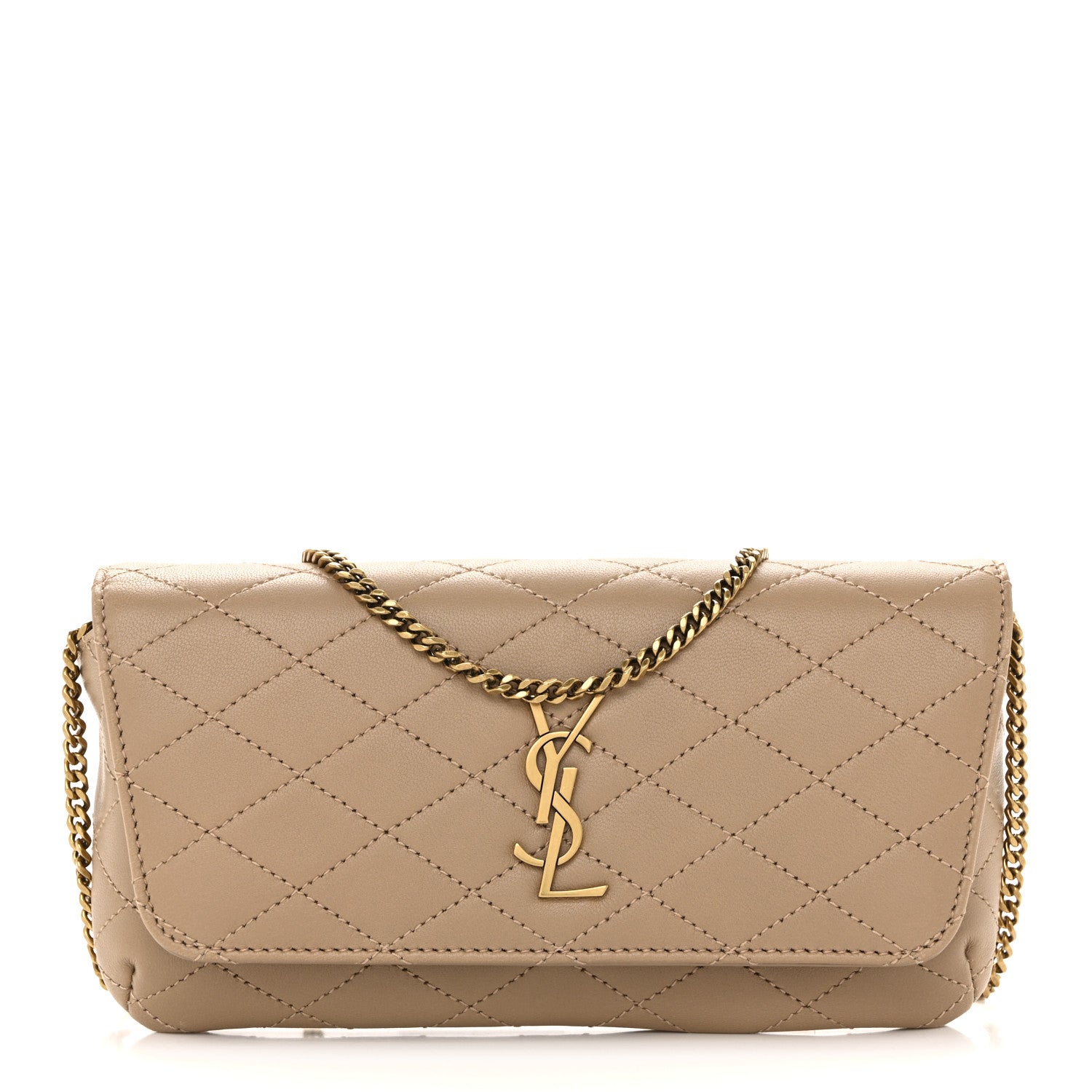 Saint Laurent Lambskin Quilted Gaby Phone Holder Crossbody Dark Toffee 1 of 12