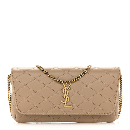 Saint Laurent Lambskin Quilted Gaby Phone Holder Crossbody Dark Toffee 1 of 12