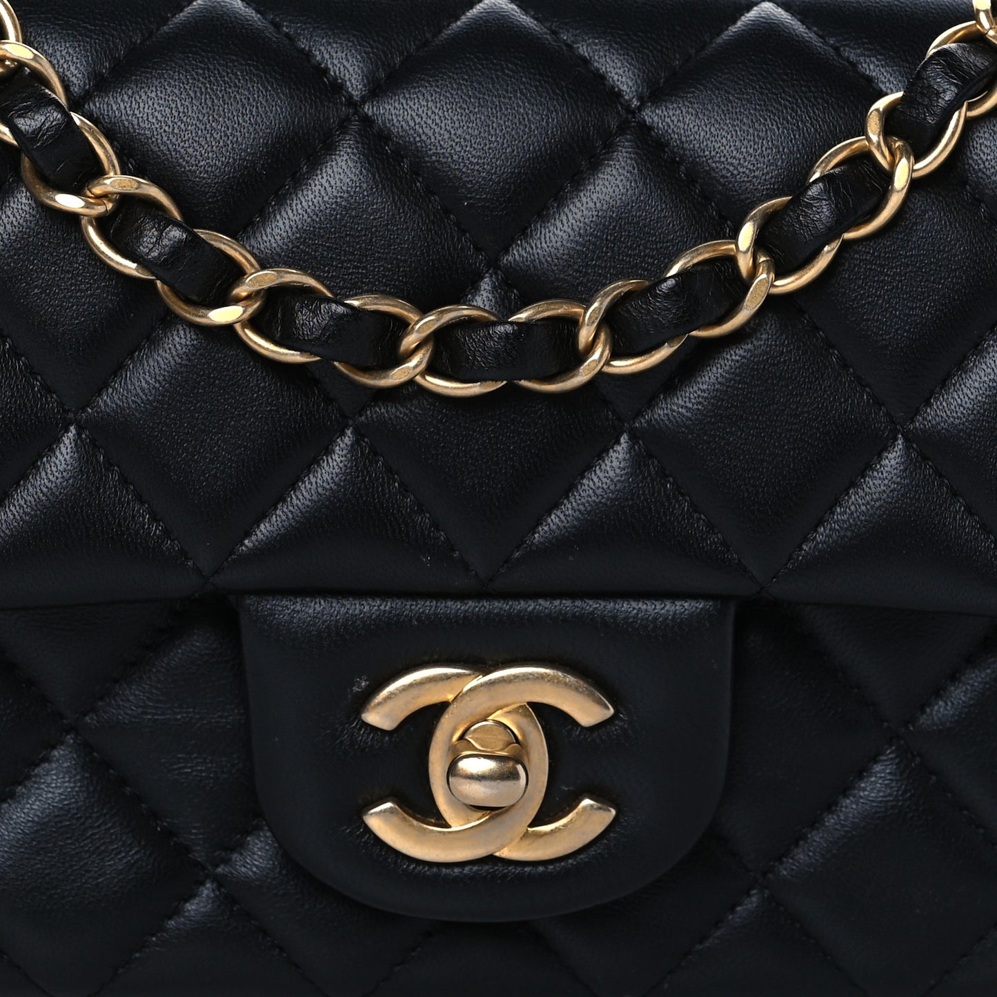 Lambskin Quilted Mini Rectangular Flap Black