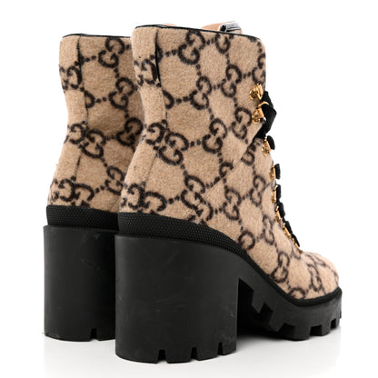 Gucci Covered Wool GG Monogram Womens Lace Up Combat Ankle Boots 40 Beige Ebony Black 4 of 27