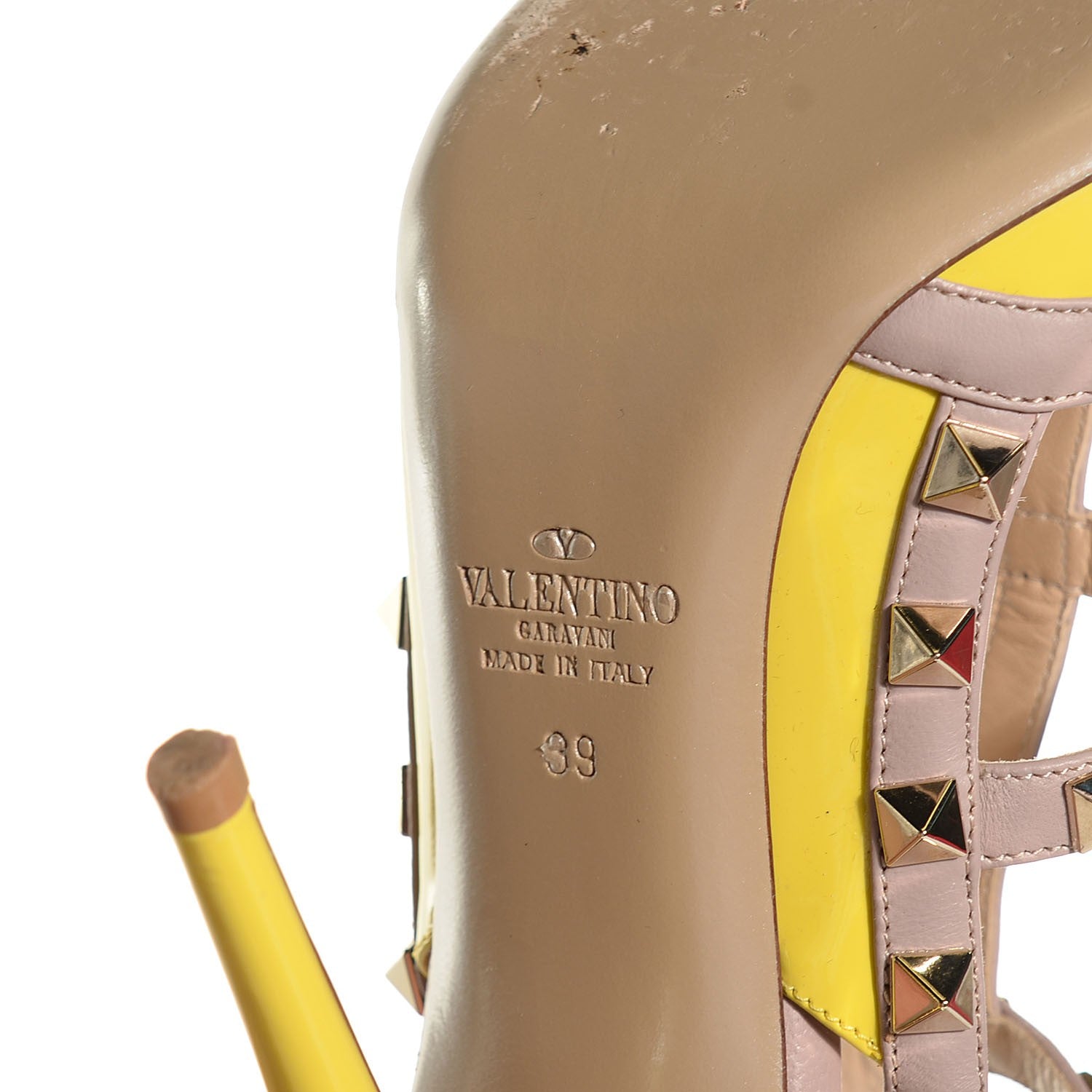 Valentino Garavani Patent Rockstud Ankle Strap 100mm Pumps 39 Naples Yellow Poudre 6 of 7
