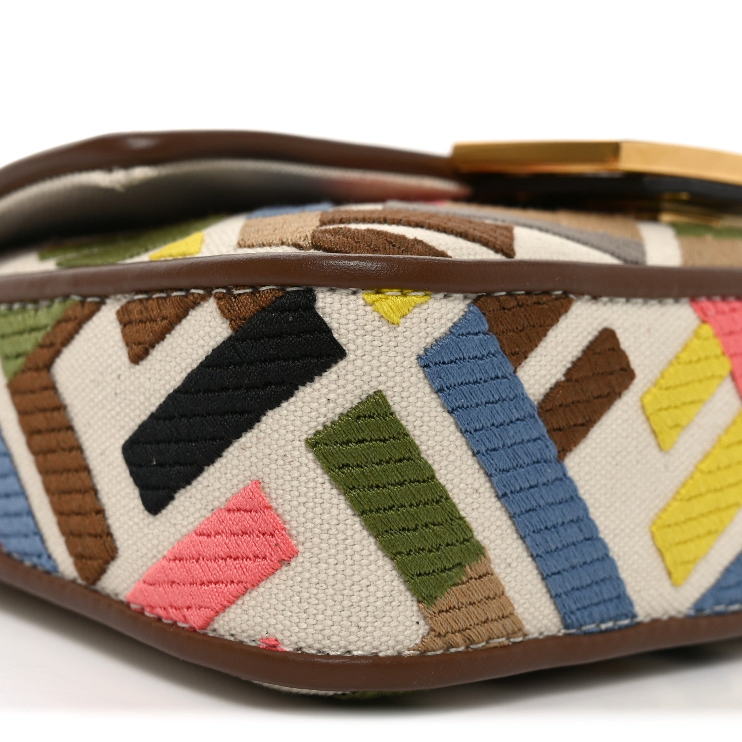Fendi Canvas Vitello King Seta FF Embroidered Mini Baguette Grezzo Multicolor Gianduia 9 of 10