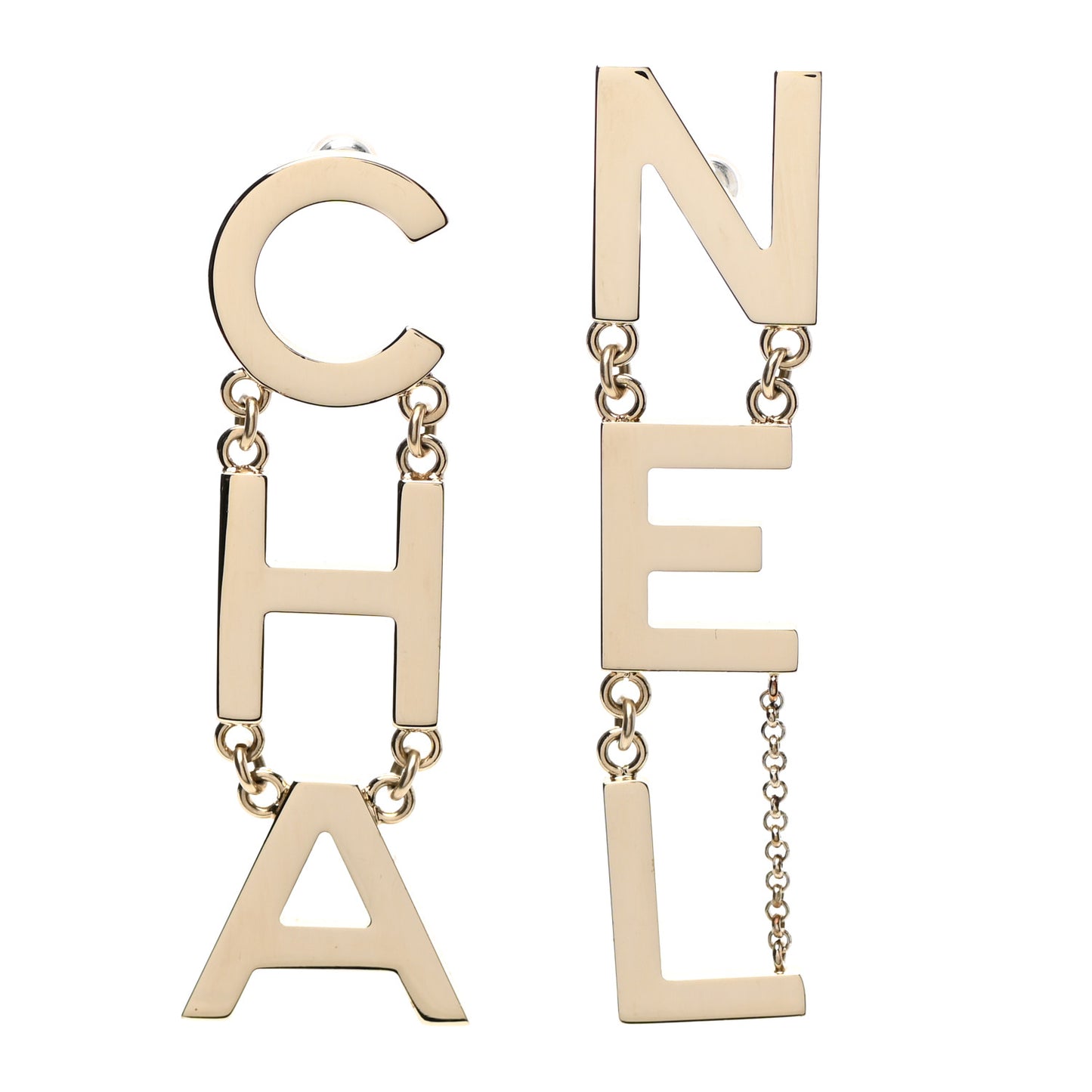Metal Cha-Nel Logo Drop Earrings Gold