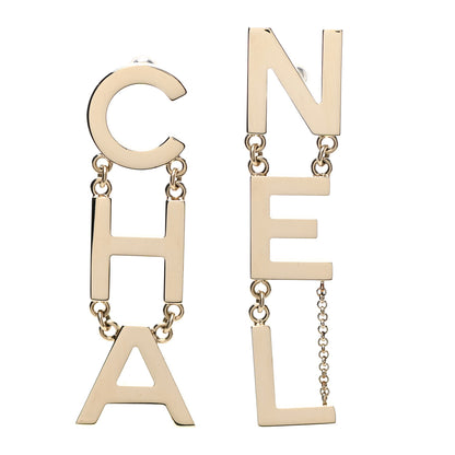 Chanel Metal Cha-Nel Logo Drop Earrings Gold 1 of 4