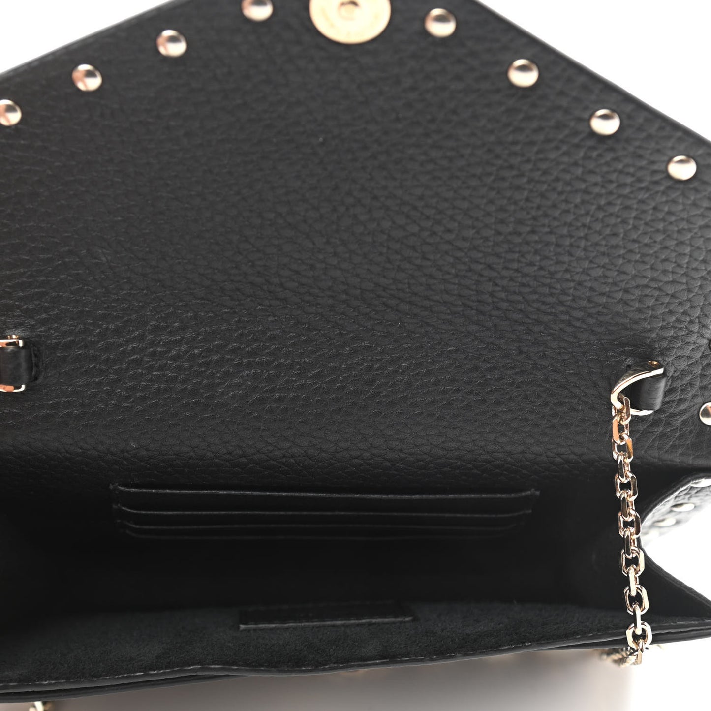 Pebbled Calfskin Rockstud Envelope Wallet on Chain Black