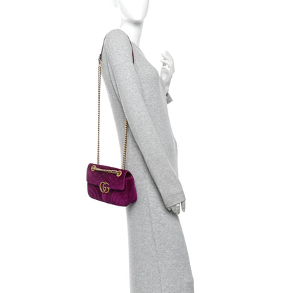 Gucci Velvet Matelasse Mini GG Marmont Shoulder Bag Fuchsia Violet Cyclamen 2 of 13