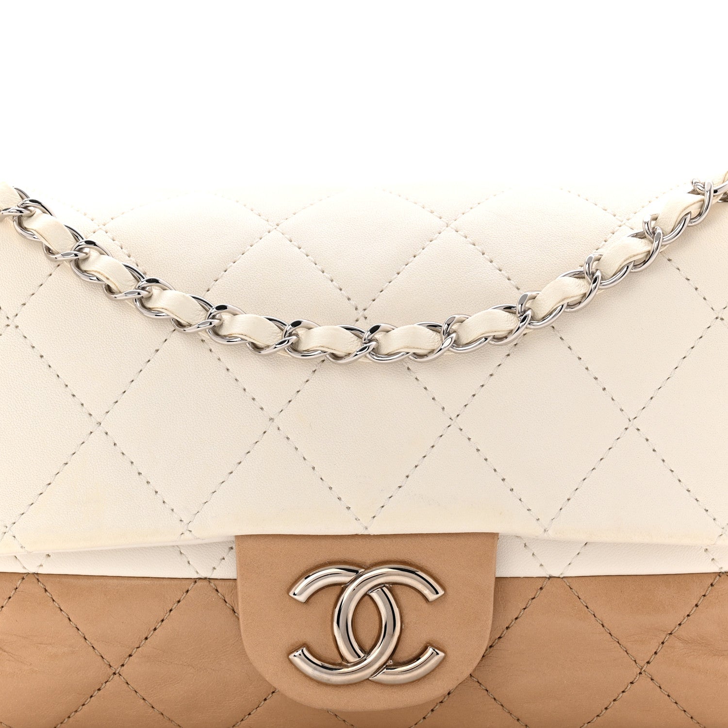 Chanel Lambskin Quilted Bi-Color Medium Single Flap White Beige 8 of 10