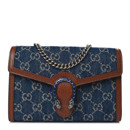 Gucci New Denim GG Monogram Dollar Calfskin Enamel Mini Dionysus Chain Wallet Blue Tea Cuir Epilog Electric Blue 1 of 10