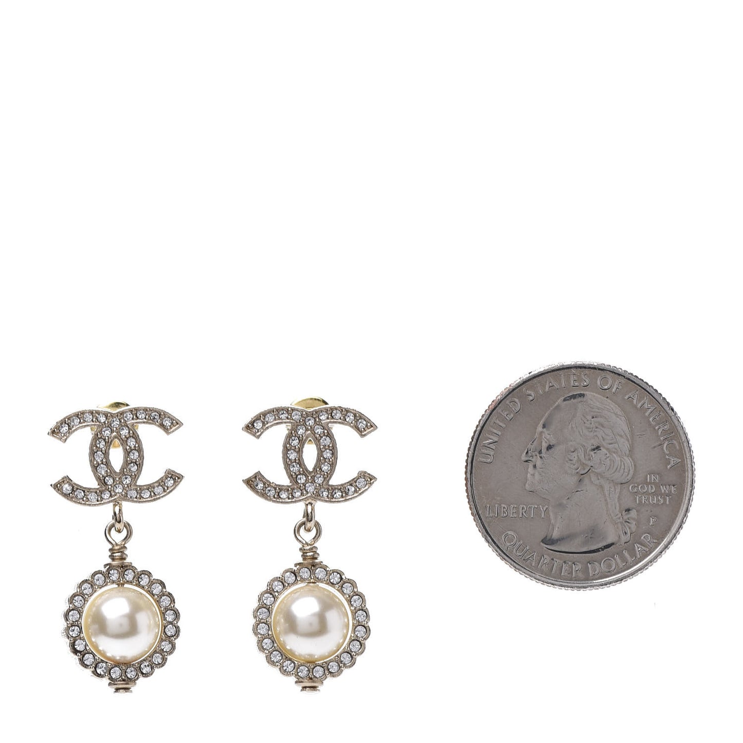Crystal Pearl CC Drop Earrings Gold