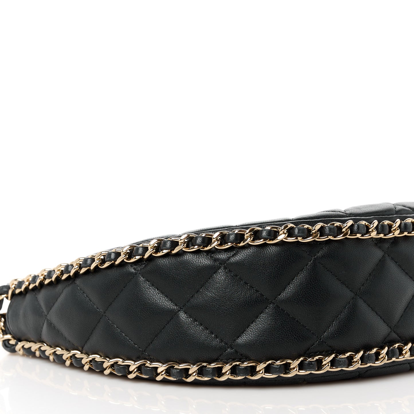 Lambskin Quilted Chain Around Hobo Black