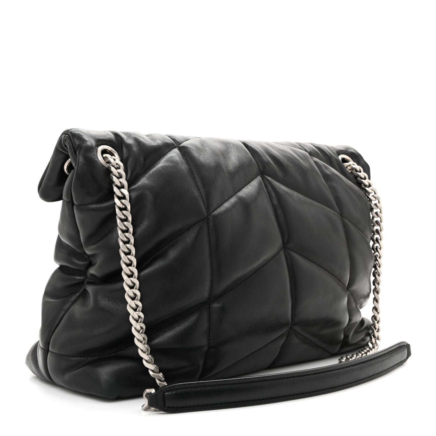 Lambskin Quilted Medium Loulou Puffer Monogram Chain Satchel Black