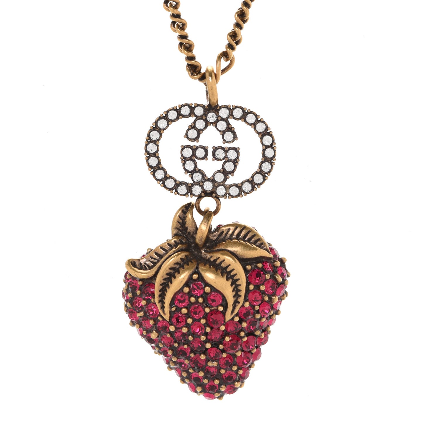 Crystal Embellished Strawberry Necklace Red Aged Gold
