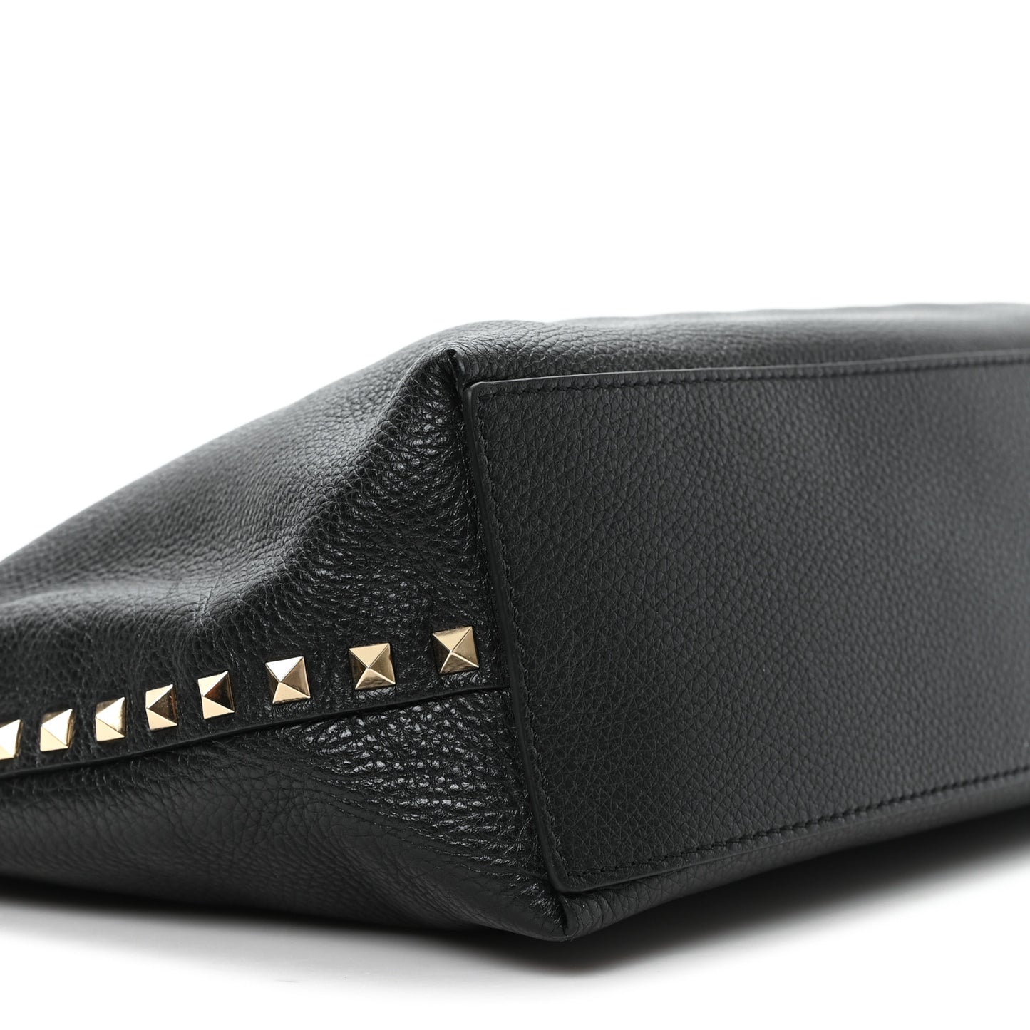Grained Calfskin Small Rockstud Flip Lock Tote Black Rose Quartz