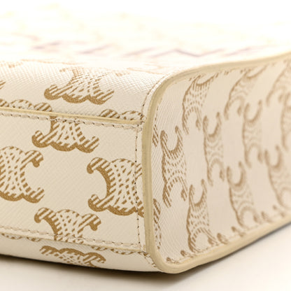 Celine Triomphe Canvas Calfskin Mini Vertical Cabas White 10 of 10