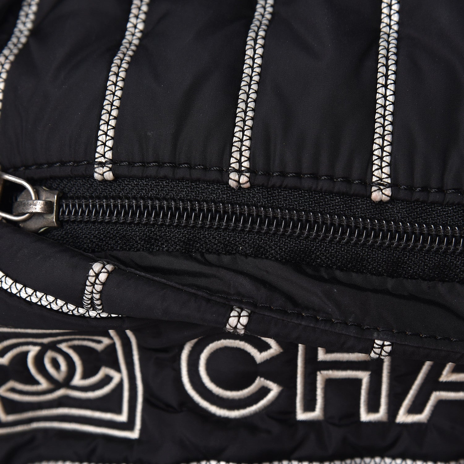 Chanel Nylon Embroidered CC Backpack White Black 14 of 14