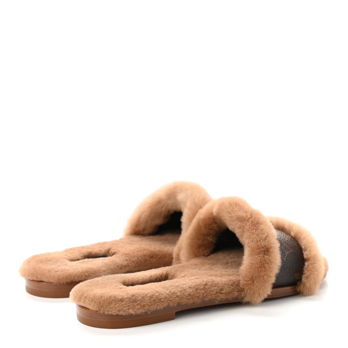 Mink Fur Monogram Lock It Flat Mule 35 Cognac