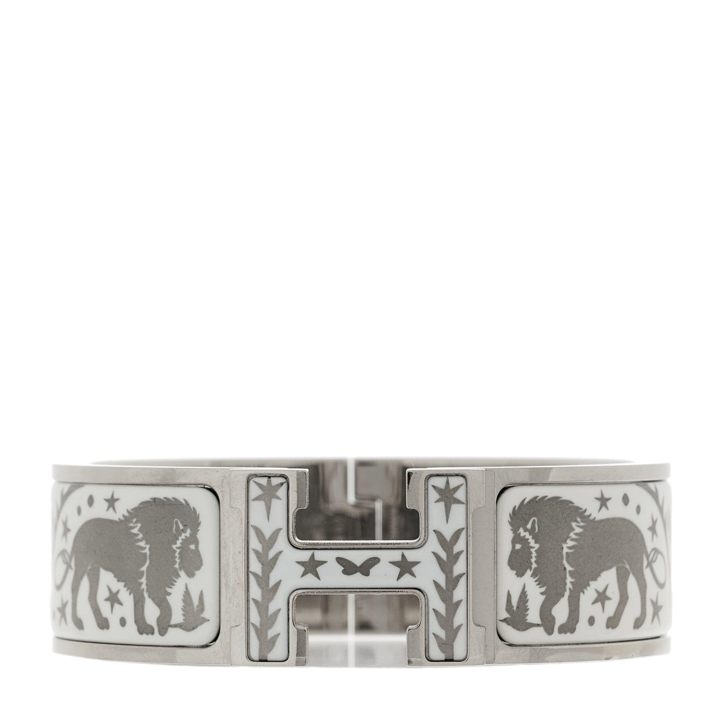 Enamel Wide Printed Sous Le Charme D Orphee Clic Clac H Bracelet Platinum White