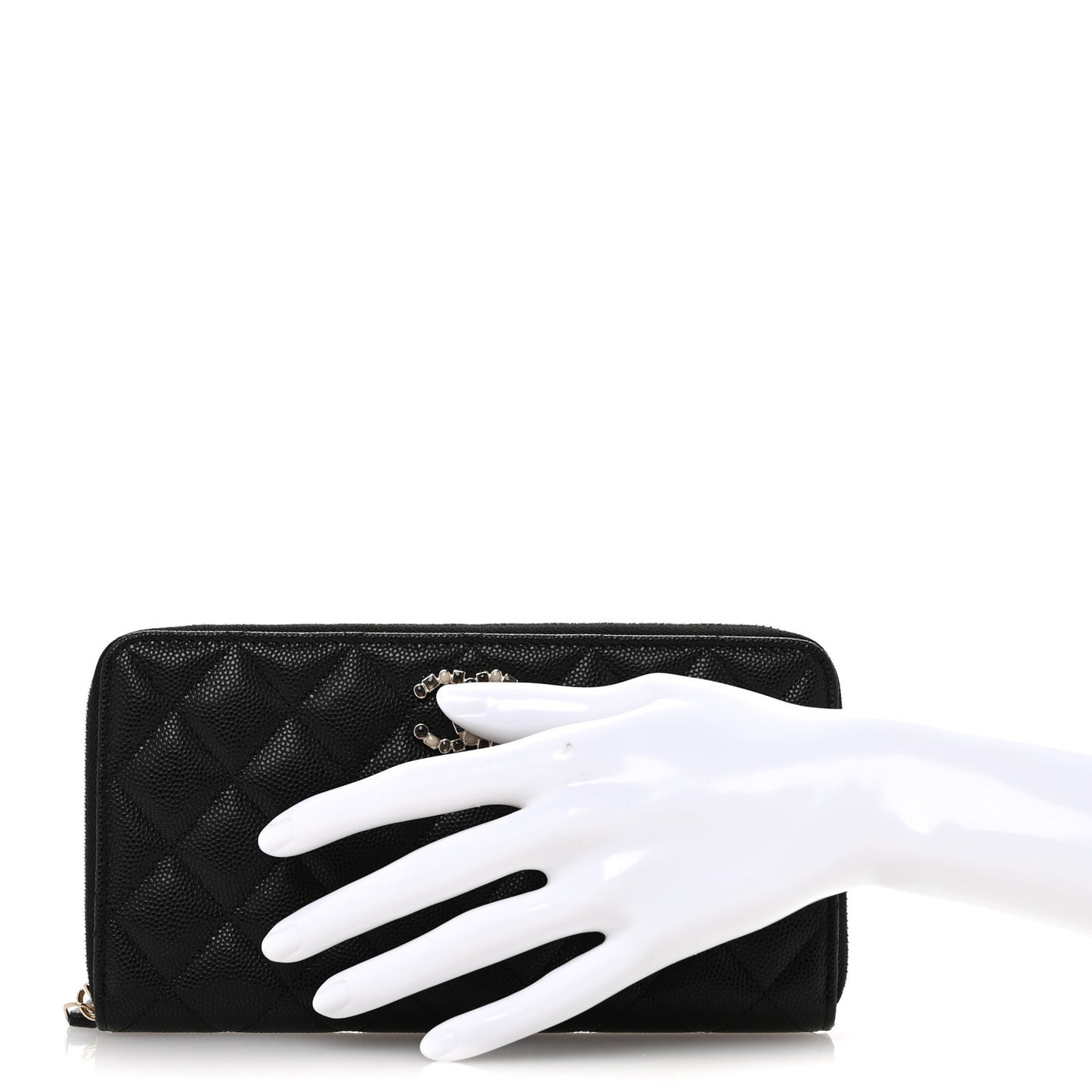 Caviar Quilted Enamel Long Zipped Wallet Black