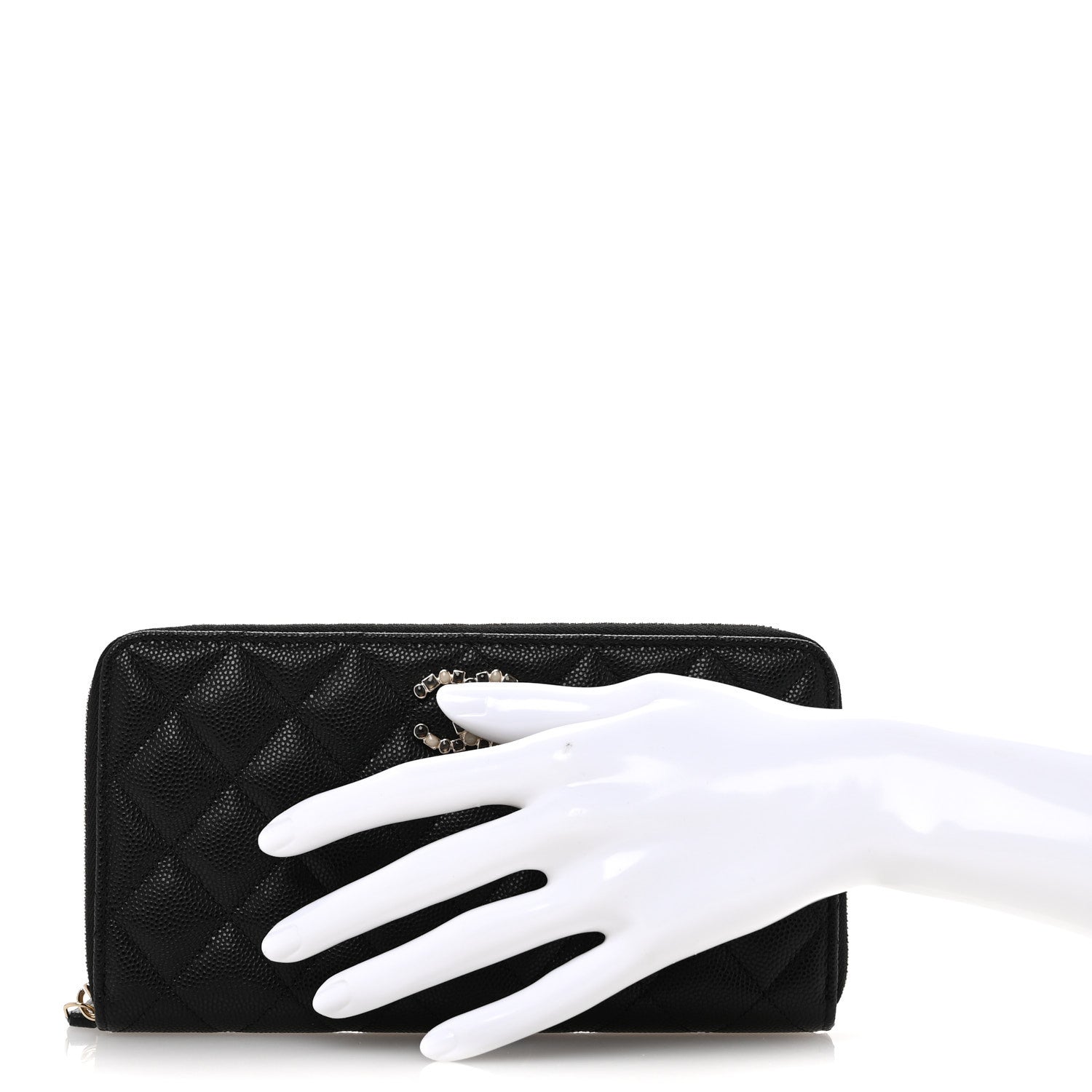 Chanel Caviar Quilted Enamel Long Zipped Wallet Black 2 of 9