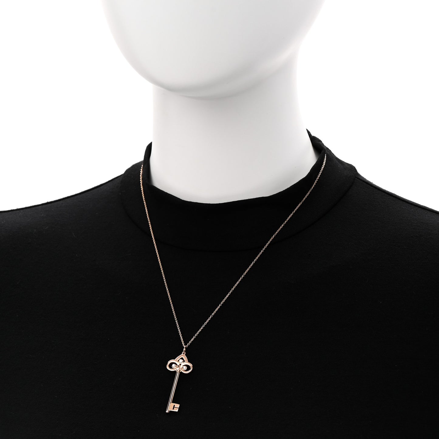 18K Rose Gold Diamond Fleur De Lis Key Pendant Necklace
