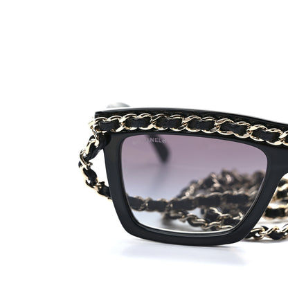 Chanel Acetate Metal Calfskin Chain Rectangle Sunglasses 71627 Black 6 of 9
