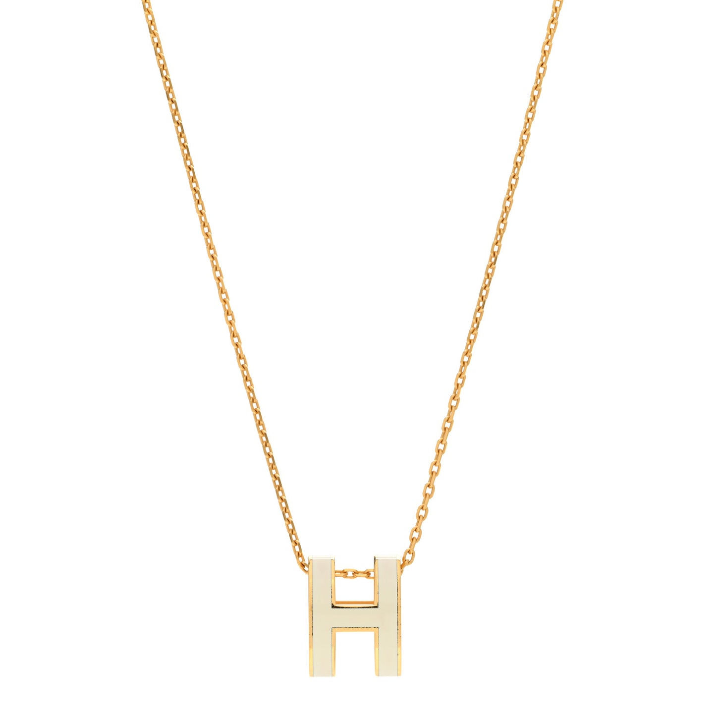 Lacquered Gold Pop H Pendant Necklace White