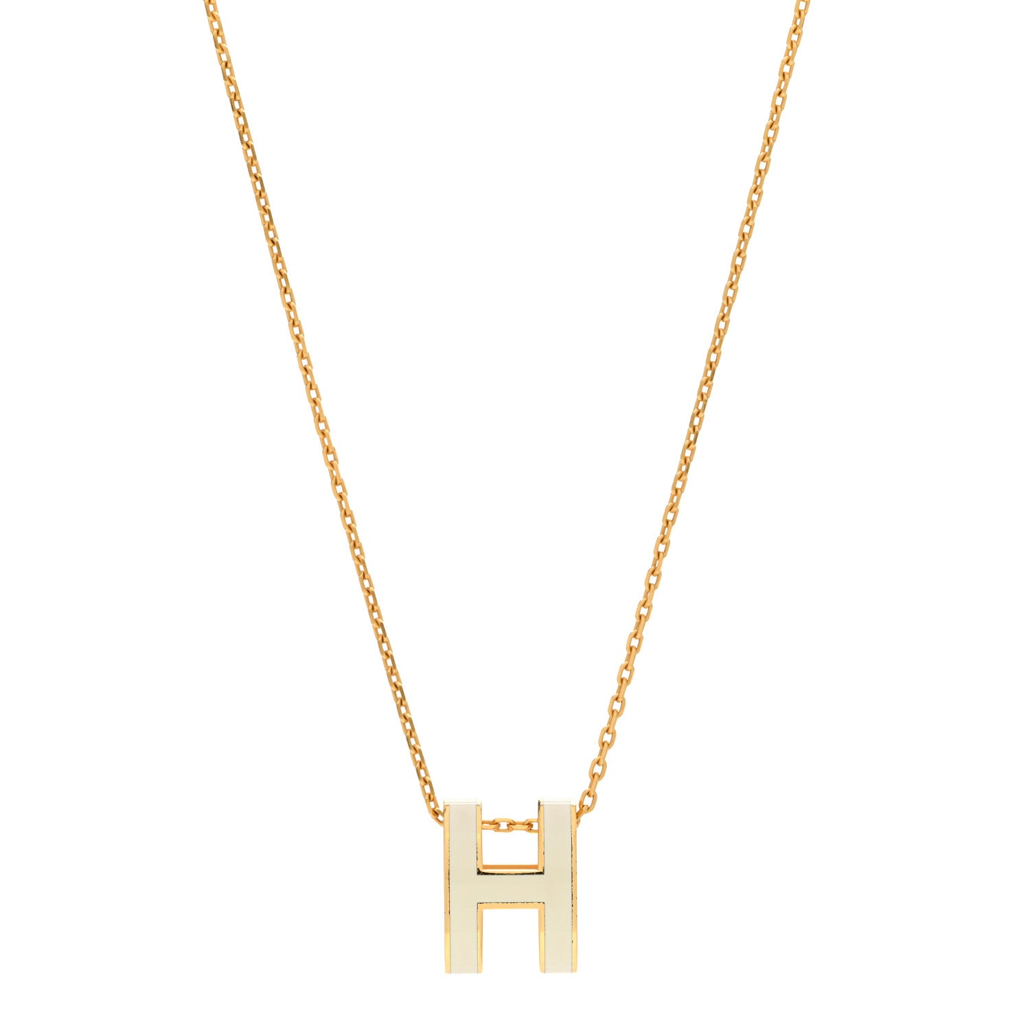 Hermes Lacquered Gold Pop H Pendant Necklace White 1 of 6