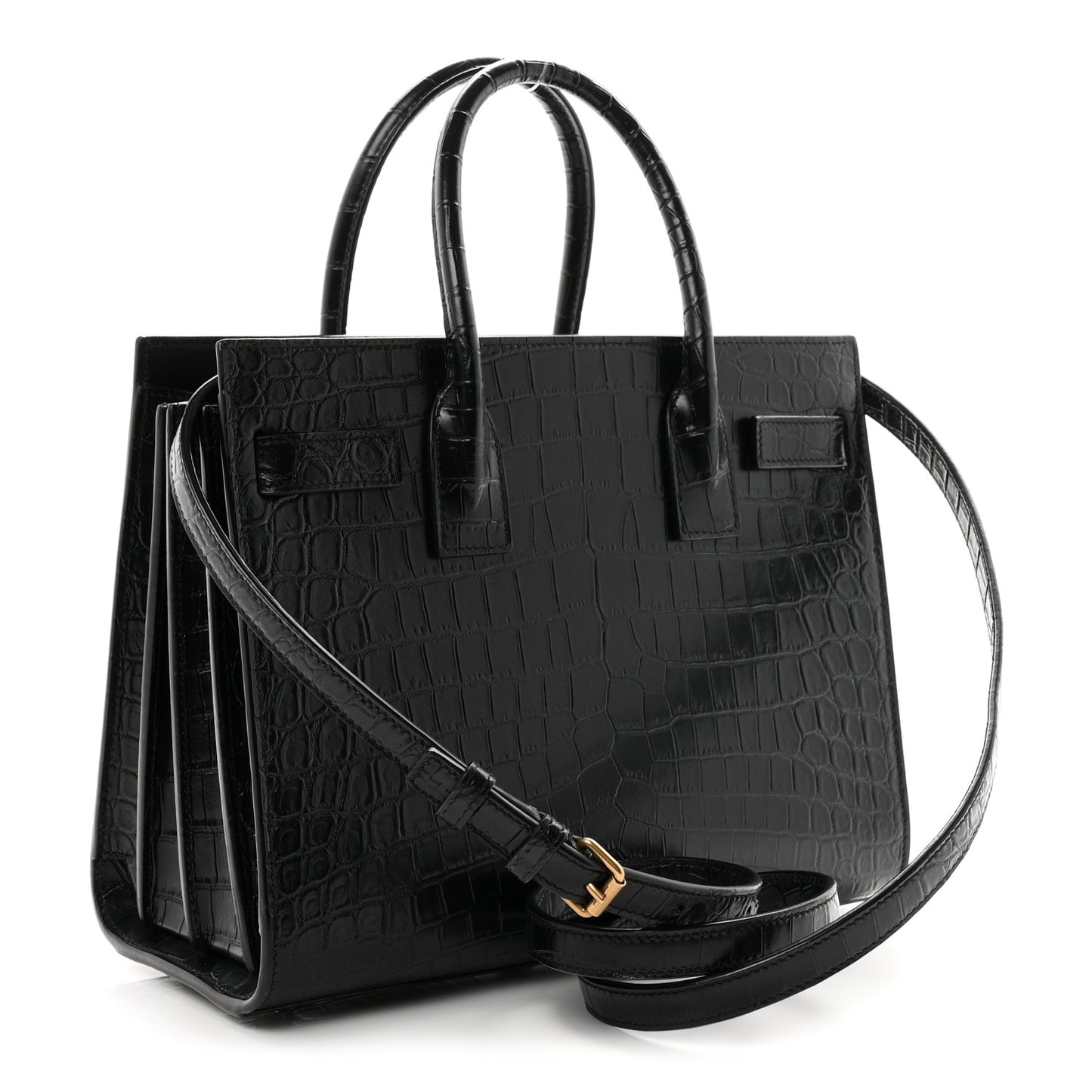 Calfskin Crocodile Embossed Baby Sac De Jour Black