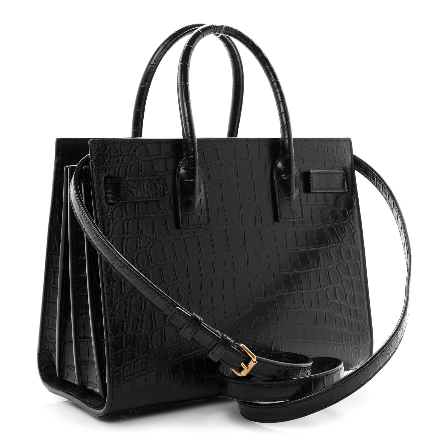 Saint Laurent Calfskin Crocodile Embossed Baby Sac De Jour Black 4 of 10