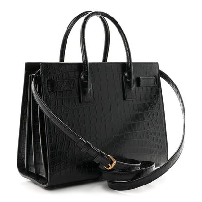Saint Laurent Calfskin Crocodile Embossed Baby Sac De Jour Black 4 of 10