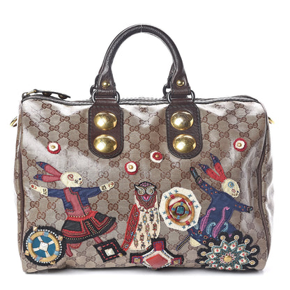 Gucci Crystal Monogram Fable Embroidered Large Babouska Boston Beige 1 of 9