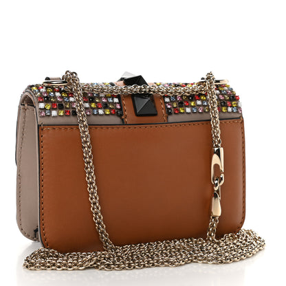 Valentino Garavani Vitello Crystal Embellished Mini Glam Lock Rockstud Flap Multicolor Brown 3 of 9