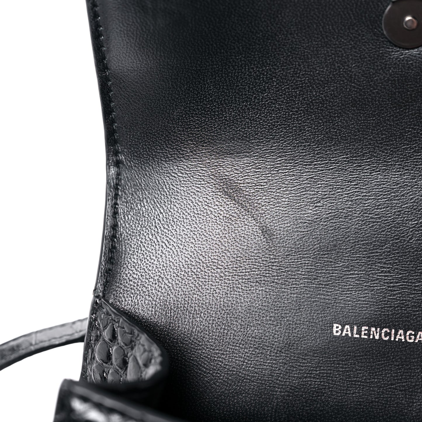 Calfskin Graffiti Logo Monochrome Crocodile Embossed Hourglass Top Handle Bag XS Black