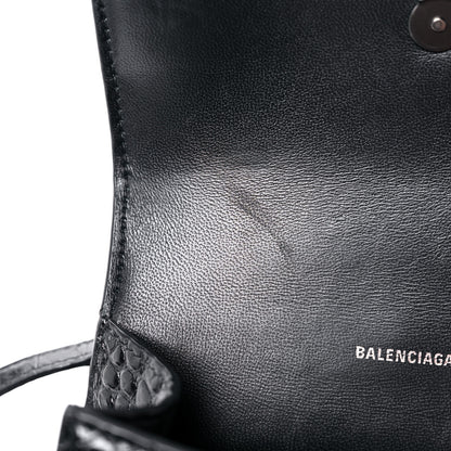 Balenciaga Calfskin Graffiti Logo Monochrome Crocodile Embossed Hourglass Top Handle Bag XS Black 13 of 16